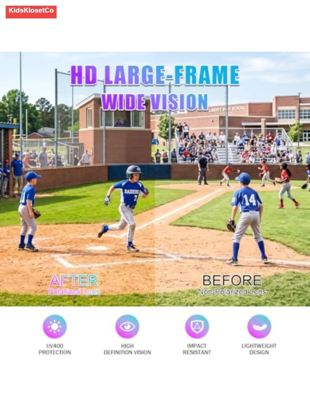 Polarized Sports Sunglasses UV400 for Kids Ages 6-12 Baseball Softball Running
